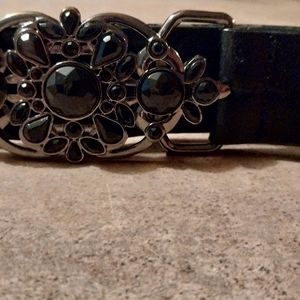 Express black embossed with Rhinestones genuine Italian leather belt sz. 36"-40"